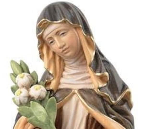 Statue of Saint Catherine of Siena carved in Valgardena wood and hand decorated, Italian artisan production