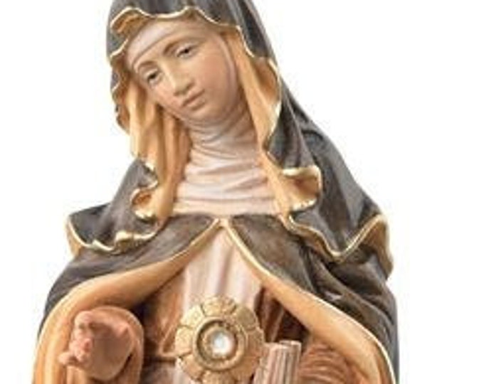 Statue of St. Clare of Assisi carved in wood from Valgardena and decorated by hand of Italian artisan production