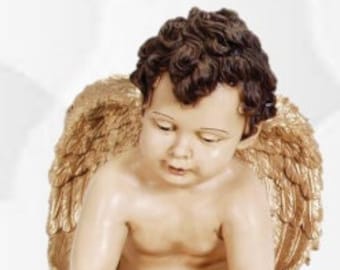 Angel statue cm 36 x 29 (14,17 x 11,41 inches) in hand-decorated resin of handcrafted production for exteriors and interiors