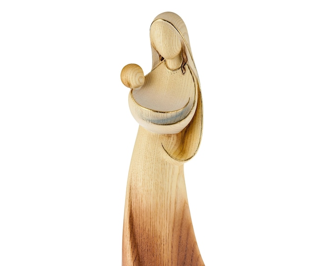Statue of the Madonna Modern Art in ash, carved in wood of Valgardena decorated by hand Italian artisan production