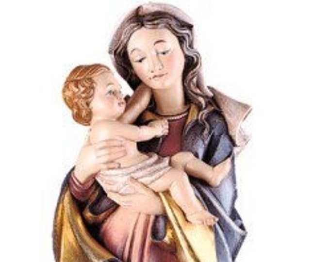 Madonna statue with baby Jesus 30 cm (11.81 inch), to hang, carved in Valgardena wood, hand decorated, artisanal production