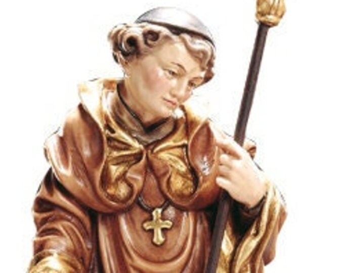 Statue of St. Mauro with devil carved in wood from Valgardena and decorated by hand of Italian artisan production