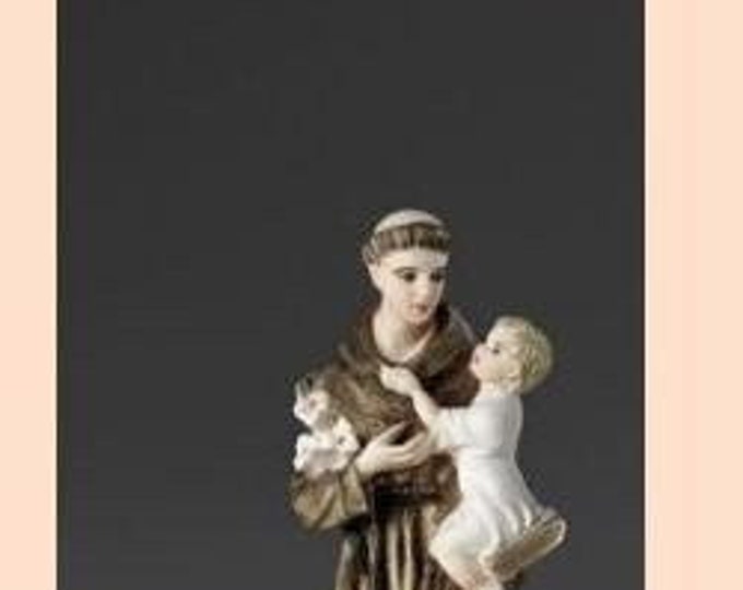 Statue of Saint Anthony of Padua, cm 23 (9.05 inches) in alabaster powder, wooden base, hand decorated, made in Italy