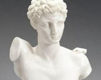 Classic sculpture "Bust of Hermes" made of alabaster powder, marble base, cm 33 (12.99 inch) Made in Italy