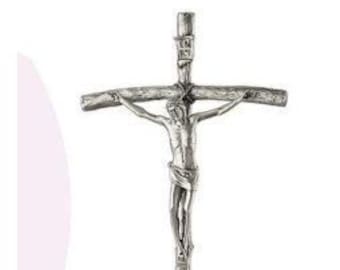 Pastoral Crucifix in brushed metal, free-standing, various sizes available, of Italian artisan production
