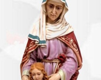Statue of St. Anne cm 84 x 35 (33,07 x 13,77 inches) in hand-decorated resin marble of handcrafted production