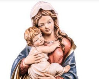 Statue of the Madonna with Tyrolean baby Jesus, carved in Valgardena wood, hand decorated, Italian artisan production