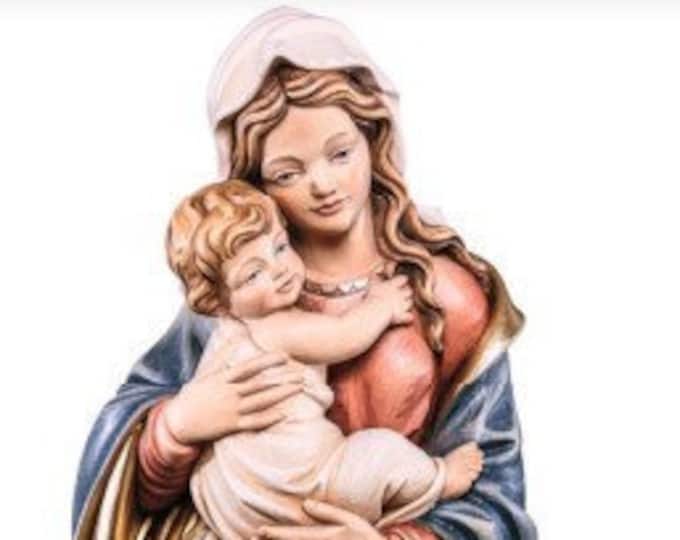 Statue of the Madonna with Tyrolean baby Jesus, carved in Valgardena wood, hand decorated, Italian artisan production
