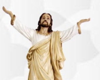 Statue of the Risen Jesus Christ cm 124 x 58 (48.81 x 22.83 inches) in hand-decorated resin marble, artisanal production