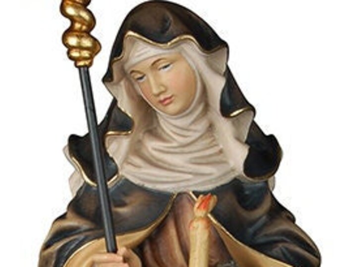 Statue of Saint Brigida carved in hand-decorated Valgardena wood of Italian artisan production