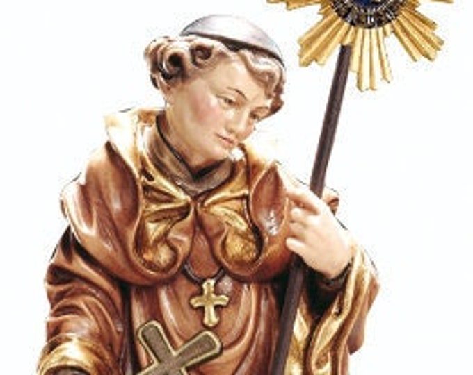 Statue of San Bernardino da Siena, carved in wood from Valgardena and hand-decorated with Italian handicraft production
