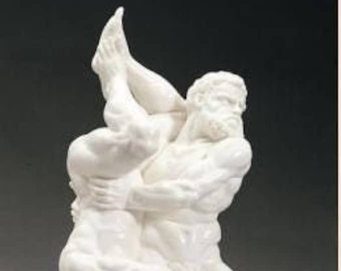 Classical sculpture "Hercules and Diomedes" made of alabaster powder, marble base, cm 40 (15.74 inches) Made in Italy