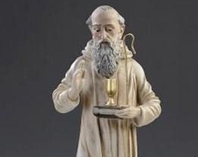 Statue of Saint Benedict of Norcia, cm 43 (16.92 inches) in alabaster powder, wooden base, hand decorated, made in Italy
