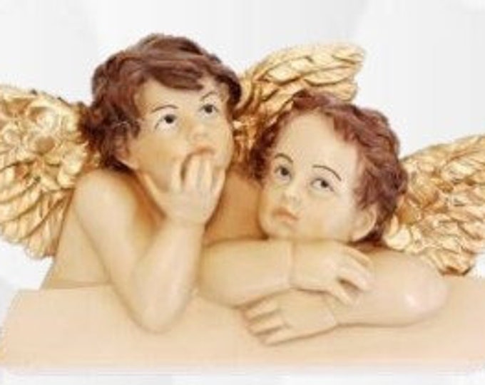 Wall angels cm 19 x 37 (7,48 x 14,56 inches) in hand-decorated resin, handcrafted for indoor and outdoor use