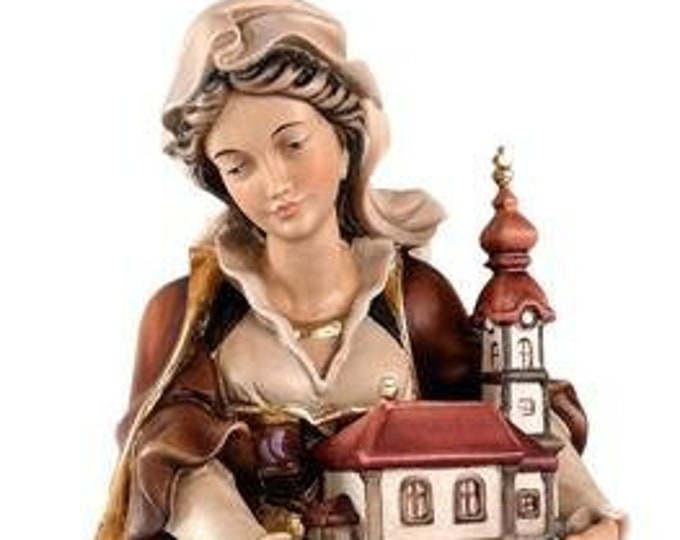 Statue of St. Adelaide carved in wood from Valgardena and decorated by hand of Italian artisan production