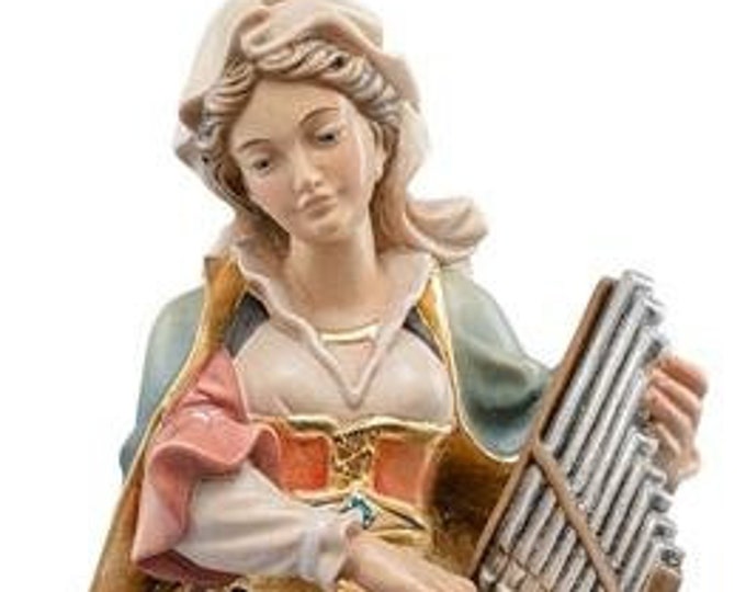 Statue of Santa Cecilia carved in wood from Val Gardena and hand decorated of Italian artisan production