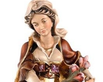 Statue of Santa Cristina with grinding book and lily carved in wood from Valgardena and decorated by hand of Italian artisan production