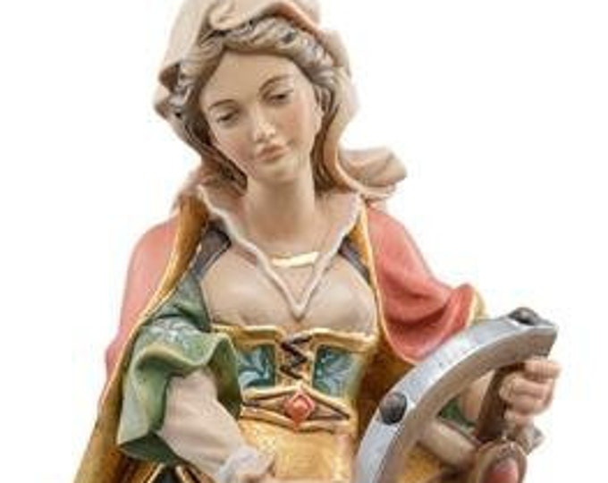 Statue of Saint Catherine carved in Valgardena wood and hand-decorated, of Italian artisan production