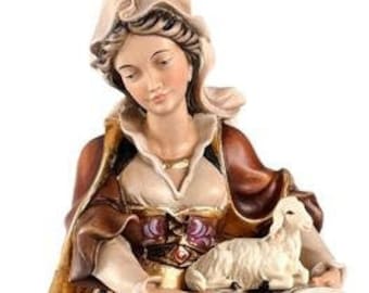 Statue of Saint Agnes carved from Valgardena wood and hand-decorated, handcrafted in Italy.