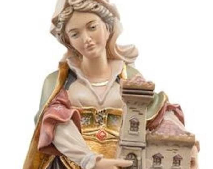 Statue of Santa Barbara carved in wood from Valgardena and hand-decorated with Italian handicraft production