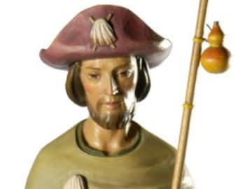 Statue of Saint James of Compostela carved in Valgardena wood and hand decorated, Italian artisan production
