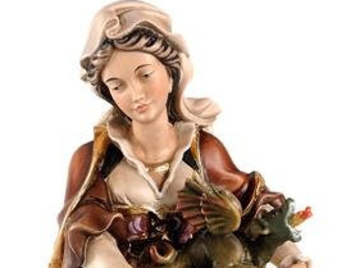 Statue of Saint Margaret with book and dragon carved in Val Gardena wood and hand decorated of Italian artisan production