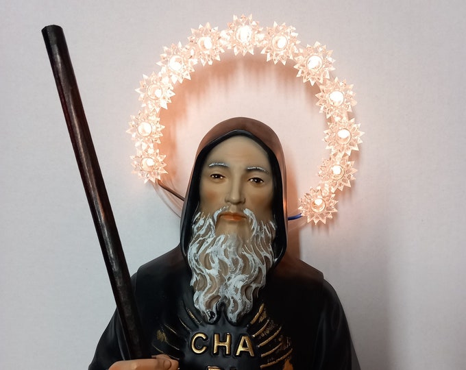 Saint Francis of Paola statue cm 45 (17,71 inches) in hand-decorated resin with luminous halo, Italian artisan production