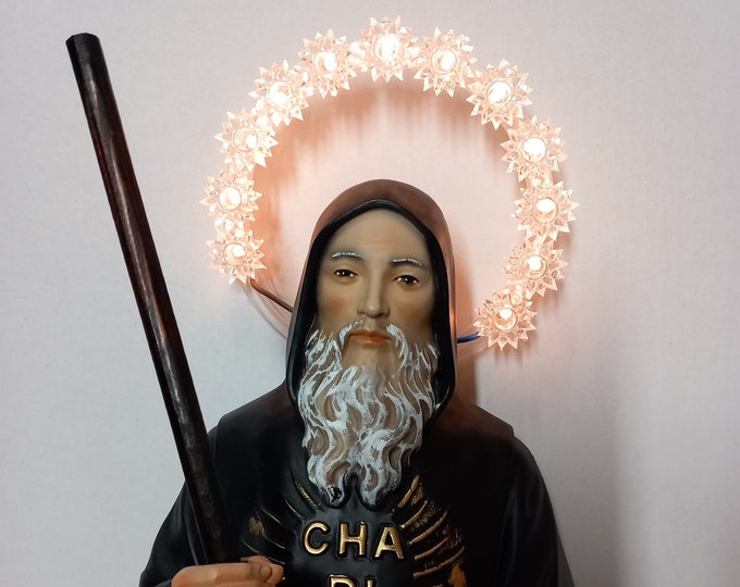 Statue of San Francesco da Paola cm 35 (13,77 inches) in hand-decorated resin marble with luminous halo Italian artisan production