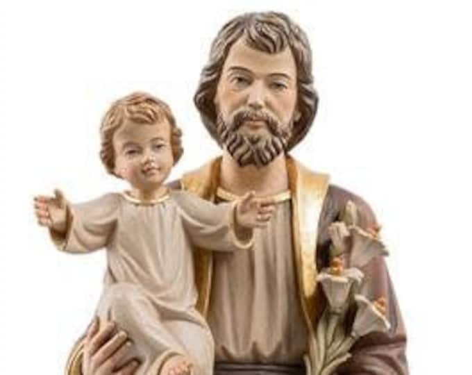Statue of Saint Joseph with baby Jesus carved in Valgardena wood and hand-decorated, of Italian artisan production