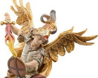 Statue of St. Michael the Archangel carved in wood from Valgardena and hand-decorated with Italian craftsmanship