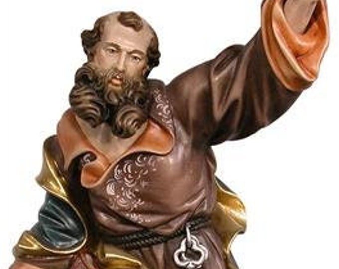 Statue of St. Peter carved in wood from Valgardena and decorated by hand of Italian artisan production