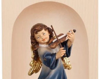 Candle holder with angel sculpture, carved in Valgardena wood, hand decorated, Italian production, various models available