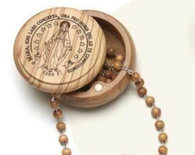 Rosary of the Miraculous Madonna, with national olive wood box of Italian artisan production