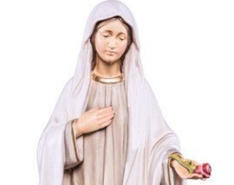 Madonna of Medjugorje statue carved in Valgardena wood and hand-decorated, of Italian artisan production