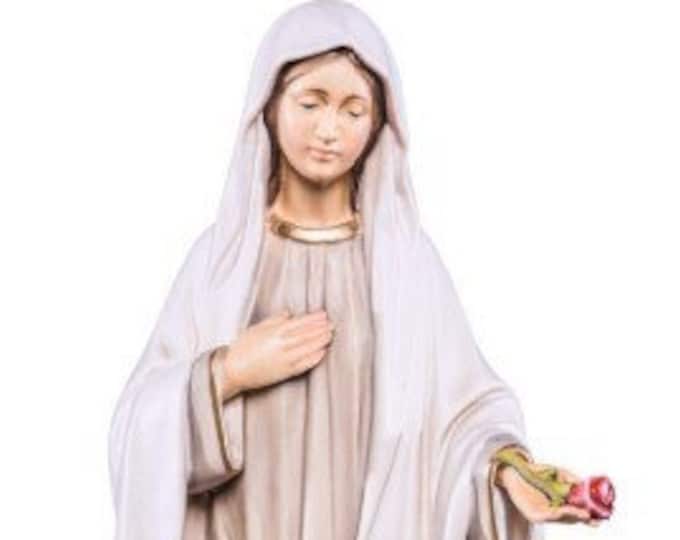 Madonna of Medjugorje statue carved in Valgardena wood and hand-decorated, of Italian artisan production