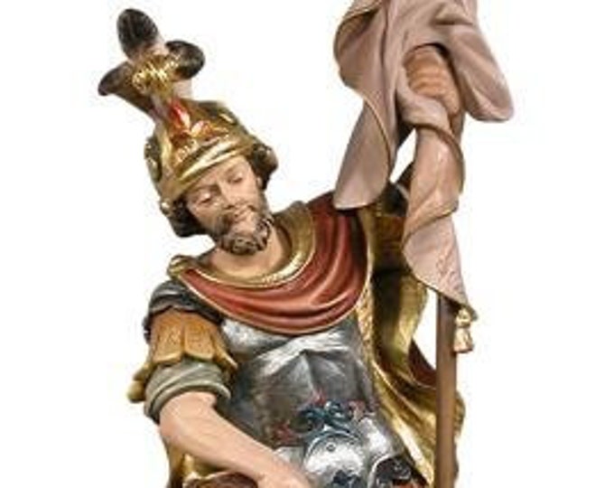 Statue of St. Florian carved in wood from Valgardena and hand-decorated of Italian craftsmanship