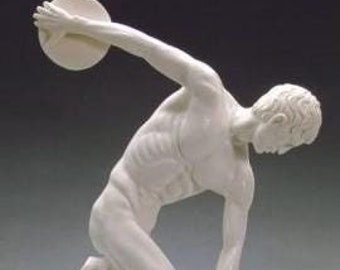Classic sculpture "Discobolus" made of alabaster powder, marble base, cm 37 (14.56 inches) Made in Italy