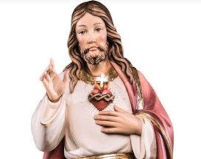 Statue of Jesus the Sacred Heart, carved in Valgardena wood, hand-decorated, Italian artisanal production, various sizes and decorations