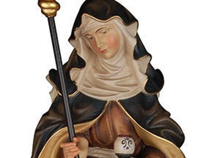 Statue of Saint Ildegarda with book carved in Val Gardena wood and hand decorated of Italian artisan production