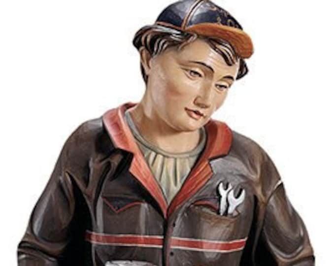 Sculpture of the Mechanic carved in wood from Valgardena and decorated by hand of Italian artisan production