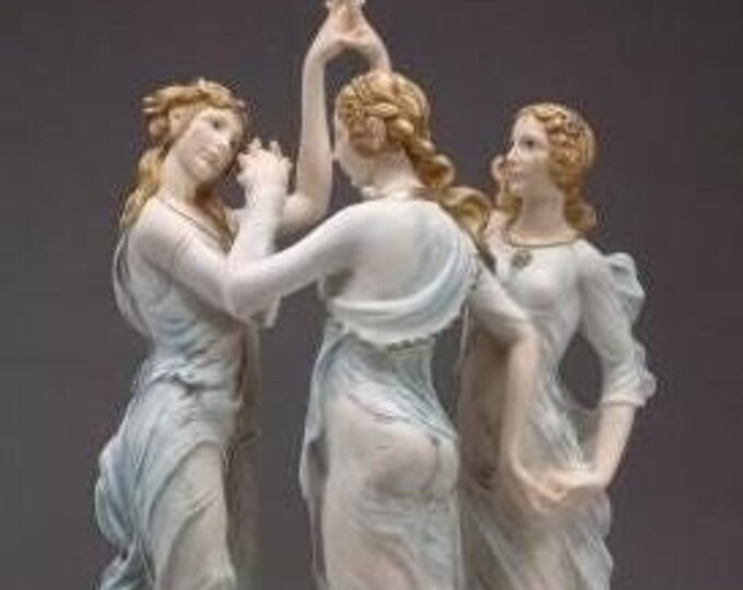 Classical sculpture "Three Dances" by Botticelli, in alabaster powder, wooden base 40 cm (15.74 inches) Italian artisan production.