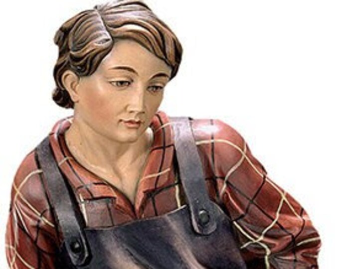 Sculpture of the Plumber carved in wood of Valgardena and decorated by hand of Italian artisan production