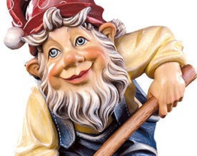 Statue of the Gnome Miner carved in wood from Valgardena and decorated by hand of Italian artisan production