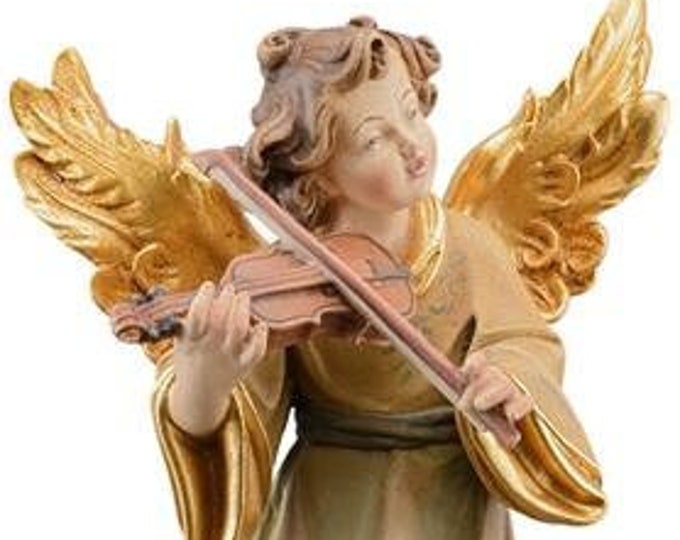 Salzburg angel with trombone, to hang carved in Valgardena wood root decorated by hand of Italian artisan production