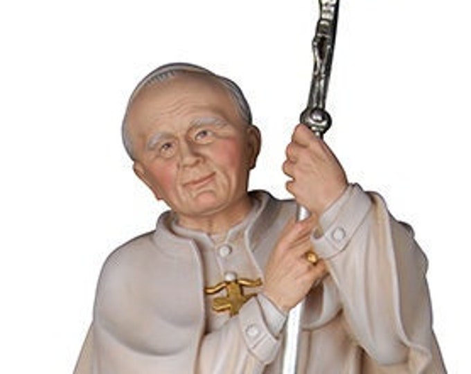Statue of St. Pope John Paul II carved in wood from Valgardena and hand-decorated of Italian craftsmanship
