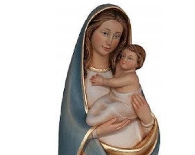 Statue of the Madonna della Buontà with baby Jesus, carved in Valgardena wood, hand decorated, Italian artisan production