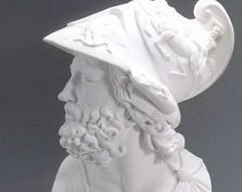 Classical sculpture "Bust of Menelaus" made of alabaster powder, marble base, cm 58 (22.83 inch) Made in Italy