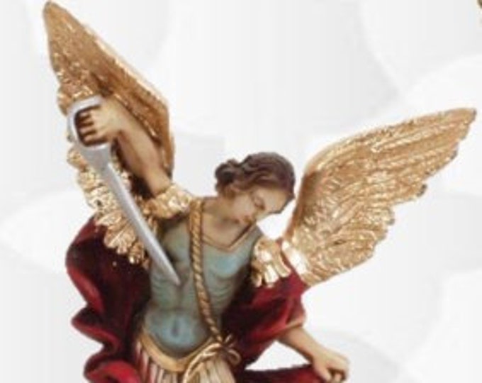 Statue of Saint Michael the Archangel cm 29 ( 11,41 inches) in hand-decorated resin marble, hand-crafted production