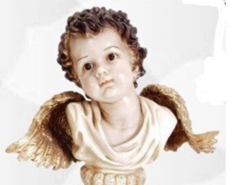 Angel statue on capital cm 38 x 14,50 (14,96 x 5,70 inches) in hand-decorated resin, handcrafted for indoor and outdoor use