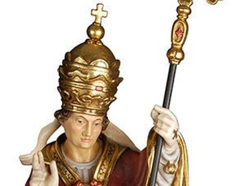 Statue of San Gregorio Magno, carved in wood from Val Gardena and hand decorated of Italian artisanal production